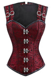 12 Steel Bone Double Buckle Straps Lace Up Corset Burgundy