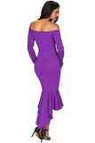 Ultra Violet Off Shoulder Long Sleeve Mermaid Dress