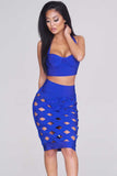 Sexy Blue Open Caged Bandage Skirt Set