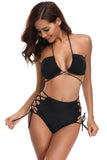 Black Cross Straps Bikini and High Waist Swimsuit
