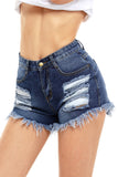 Blue Denim Frayed Destroyed Shorts