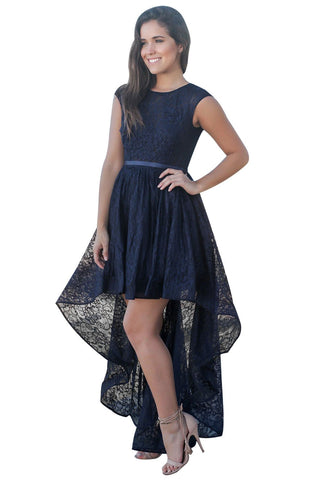 Navy Sweetheart Cutout Back Lace Hi-low Dress