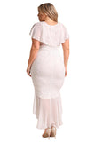 White Plus Size Chiffon Lace Waterfall Ruffle Midi Dress