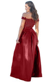 Claret Crochet Top Pleated Waist Flared Maxi Evening Dress