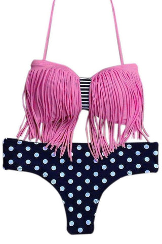 Tassel Bikini Polka Dot Bottom Bathing Suit