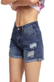 Medium Blue Destroyed Denim Cuffed Shorts