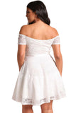 White Plus Size Floral Lace Flared Off Shoulder Dress