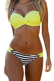 Striped Yellow Padded Gather Push-up Bikini Set