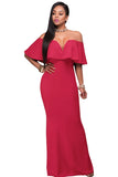 Rosy Ruffle Off Shoulder Maxi Party Dress