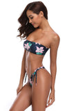 Black Floral Rise Bandeau Bikini Swimsuit