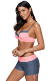 Peach Grey Bicolor Patchwork Underwired Bikini Swimsuit