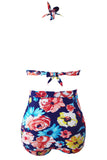 Blooming Navy Retro High Waist 2 Pieces Swimsuit