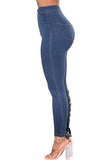 Blue High Waist Lace up Jeans