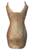 Metallic V-neck Backless Bodycon Cocktail Party Bandage Dress