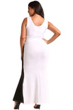 Plus Size Color Block Cross Strap Maxi Gown
