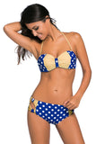Blue White Dots Bow Detail High Waist Bathing Suit