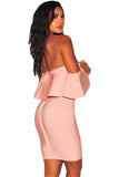 Blush Pink Ruffle Off Shoulder Bandage Dress