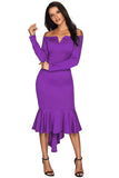 Ultra Violet Off Shoulder Long Sleeve Mermaid Dress