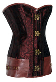 Brown Brocade Steampunk Corset with Clasp Fasteners