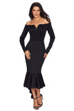 Black Off Shoulder Long Sleeve Mermaid Dress