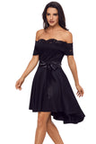 Black Lace Off Shoulder Dip Hem Prom Dress