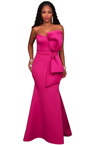 Rosy Oversized Bow Applique Evening Party Gown