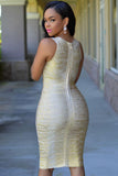 Gold Foil Midi Luxe Bandage Dress