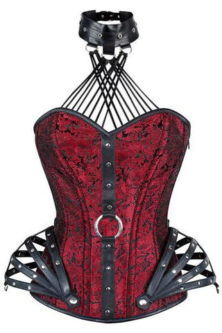 Red Gothic Steel Boned Overbust Corset with Neck Gear