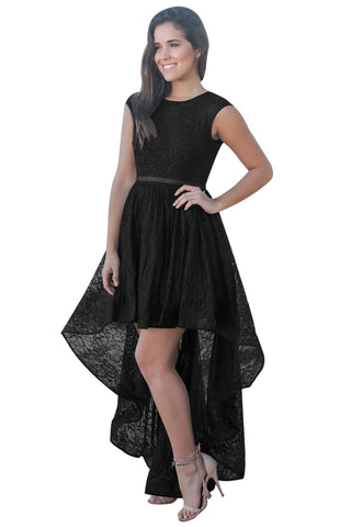 Black Sweetheart Cutout Back Lace Hi-low Dress