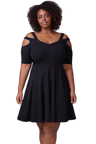 Black Strappy Shoulder Fit Flare Dress