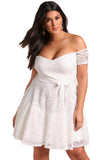 White Plus Size Floral Lace Flared Off Shoulder Dress