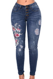 Floral Embroidered Whisker Detail Skinny Jeans