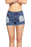 Blue Medium Wash Destroyed Denim Shorts