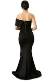 Black Off The Shoulder One Sleeve Slit Maxi Party Prom Dress