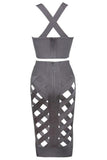 Sexy Taupe Open Caged Bandage Skirt Set