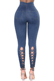 Blue High Waist Lace up Jeans