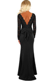 Black Lace Long Sleeve Bow Back Maxi Dress