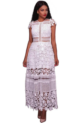 White Lace Hollow Out Long Party Dress