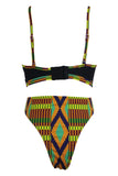 Bright Multicolor Geometric Print Cut out High Waist Swimsuit