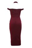 Burgundy Luxurious Velvet Long Party Dress with Choker