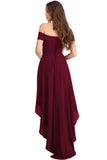 Burgundy High Low Hem Off Shoulder Party Dress