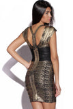 Black Gold Foil Print Celeb Bandage Dress