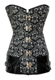 2pcs Vintage Print Corset with Leatherette Decor