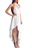 White Sheer Mesh Decolletage Hi-low Party Dress