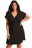Black Plus Size Deep V Surplice Flared Dress