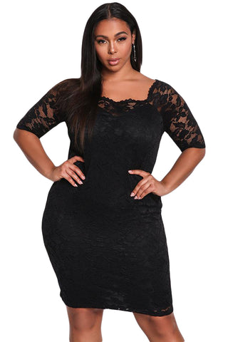 Black Plus Size Floral Lace Bodycon Dress