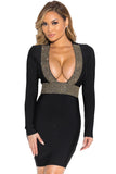 Gold Hardware Deep V Neckline Bandage Dress in Black