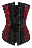 Stud and Faux Leather Trim Zip Front Red Brocade Corset