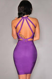 Purple Strappy Cut-Out Back Bandage Dress