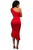 Red Single Shoulder Ruffle Party Dress